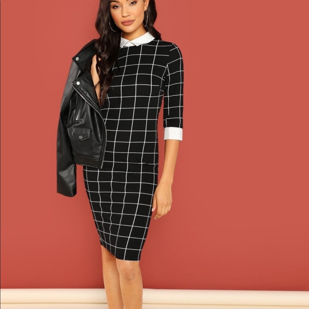 SHEIN Collared Grid Combo Dress